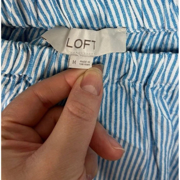 Loft Striped Linen Blend One Shoulder Blouse Size Medium Blue & White Women’s - Picture 6 of 10